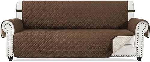 RHF Couch Cover Anti-Slip Sofa Covers Washable for Leather Sofa Couch Covers for 3 Cushion Couch Sofa Protector Couch Cover for Dogs Pets Sofa Slipcover with Elastic Straps (Sofa: Chocolate)