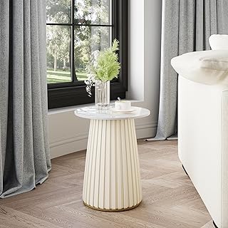 POVISON 15" Modern Side Table Living Room with Stone Top, Versatile Round End Table as Coffee Table, Drink Table, Bedside Table, Bed Side Table, Sofa Table for Home Office