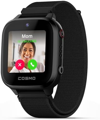 JrTrack 3 Smart Watch for Kids by Cosmo | Phone Watch & GPS Tracker for Children Ages 6-12 | Call, Text, GPS Tracking, Camera, School Mode | SOS & Safety Alerts | SIM Card Included | (Black)