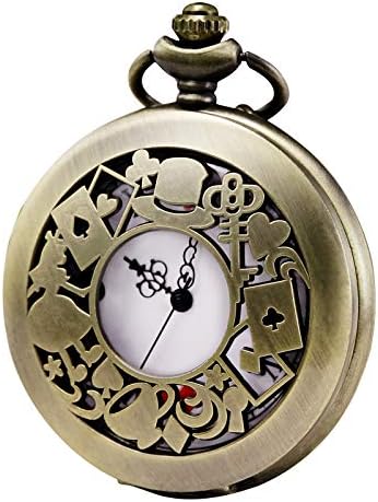 Men's Women Quartz Pocket Watch Alice in Wonderland Series Hollow Case Vintage Fob Watches